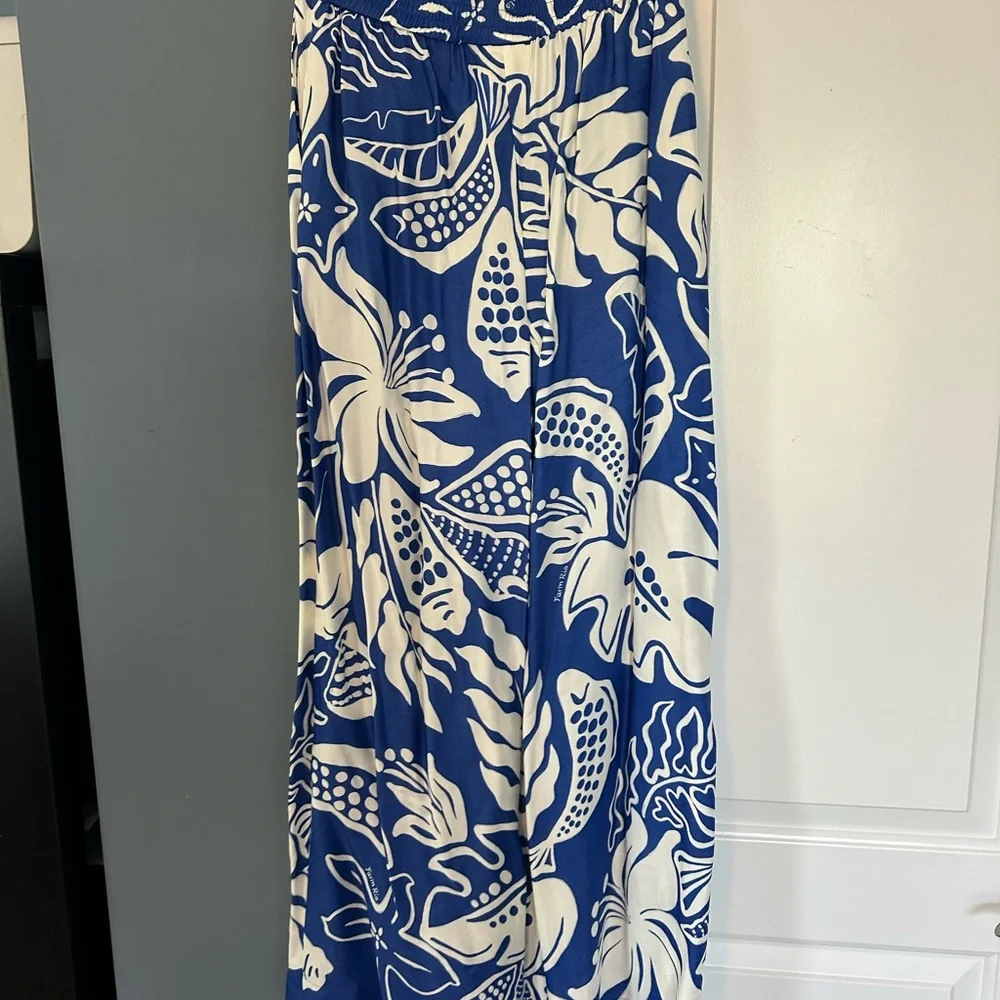 FARM Rio Blue & White Wide-Leg Pants with Tie Waist